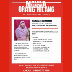 Potret pamflet pencarian Maimanati Mutmainnah, mahasiswi Fakultas Dakwah, Program Studi  (Prodi) Komunikasi Penyiaran Islam (KPI) Universitas Islam Bandung (Unisba) yang telah beredar di media sosial.   (Foto: Istimewa).